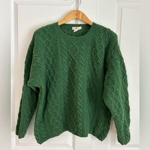 J. Crew vintage kelly green 100% wool cable knit fisherman sweater sz L